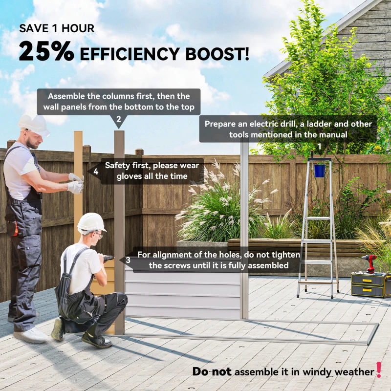 Outsunny 8 x 4FT Galvanized Garden Storage Shed, Metal Outdoor Shed with Double Doors and 2 Vents, Yellow