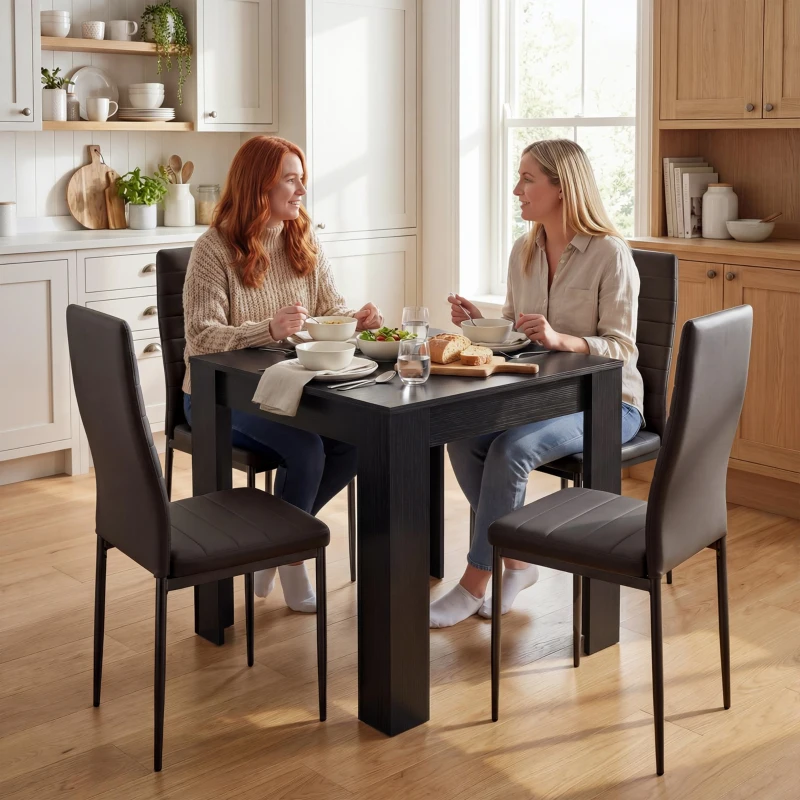 HOMCOM Dining Table Set for 2, Square Kitchen Table and Chairs, Dining Room Table and PU Leather Upholstered Chairs, Black