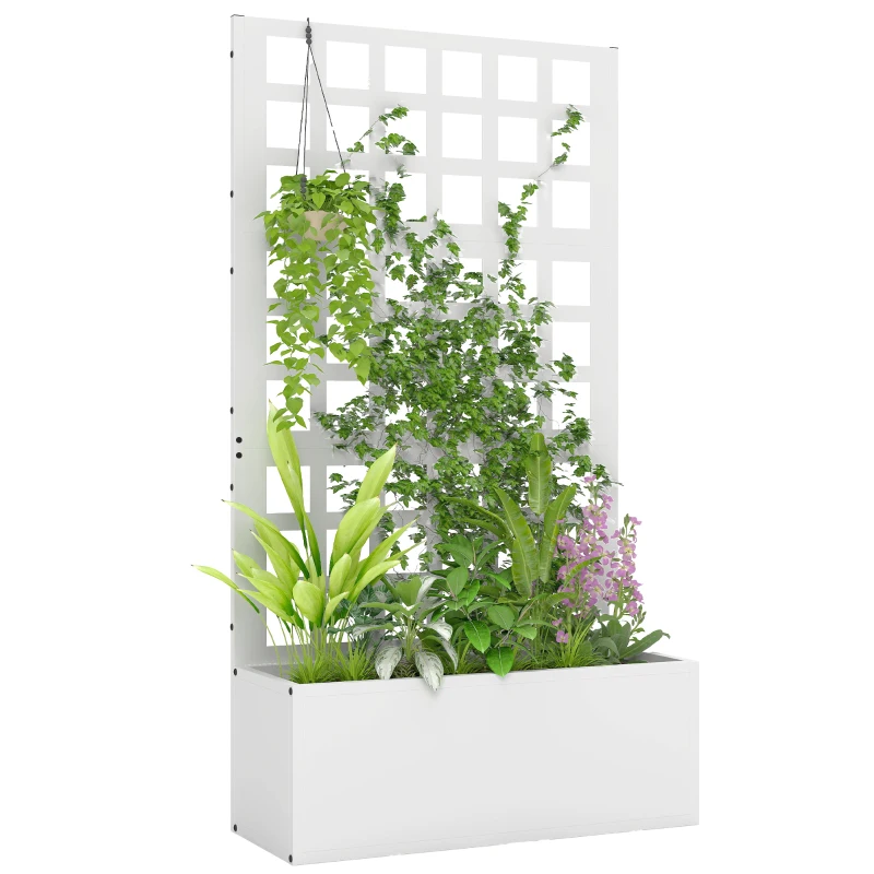 Outsunny Galvanized Raised Garden Bed Planter Box with Trellis for Climbing Plants, Vegetable, Vines, 24" x 9" x 44.5", White