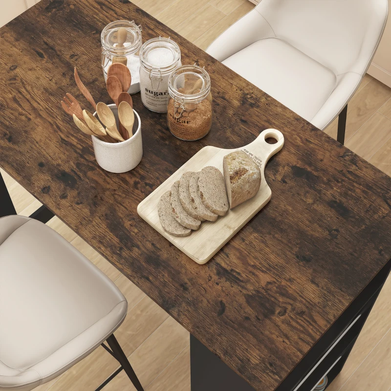 HOMCOM Modern Bar Table, Counter Height Dining Table with 3 Storage Shelves for Kitchen, Dining Room, Living Room, Rustic Brown