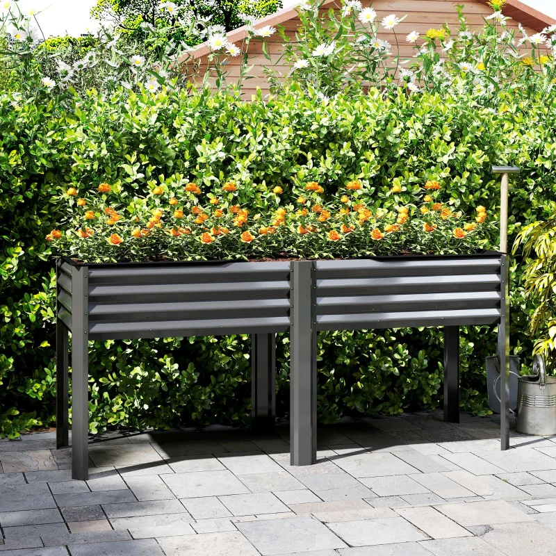 Outsunny Galvanized Raised Garden Bed with Legs, 71" x 22" x 31.5" Raised Planter Box with Reinforced Bars and Non-Woven Fabric