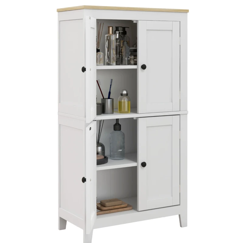 HOMCOM Bathroom Storage Cabinet, Modern Bathroom Floor Cabinet with 4 Doors and 2 Adjustable Shelves, White
