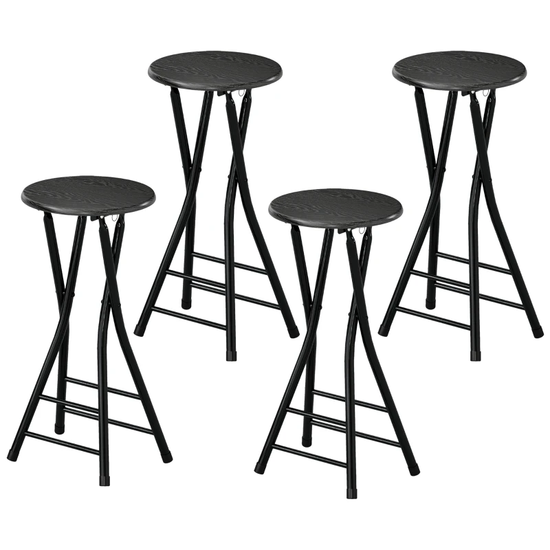 HOMCOM Set of 4 Foldable Barstools, Counter Height Bar Stools with Footrest and Steel Legs for Kitchen Island, Black