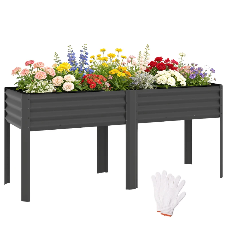 Outsunny Galvanized Raised Garden Bed with Legs, 71" x 22" x 31.5" Raised Planter Box with Reinforced Bars and Non-Woven Fabric