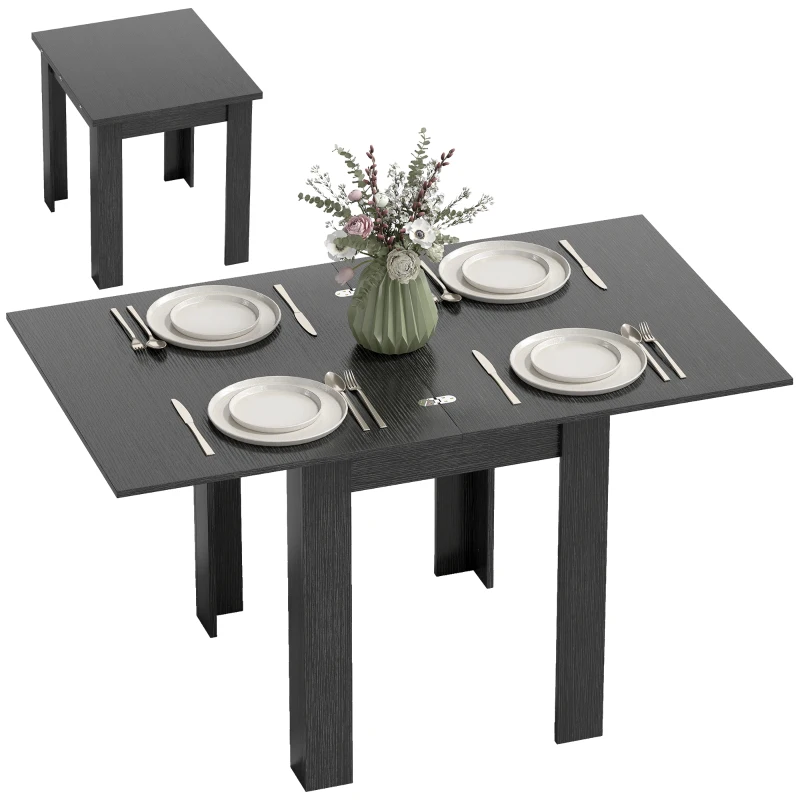 HOMCOM 55" Extendable Dining Table for 4-6 Person, Kitchen Table with PU Handle and Felt Pads for Small Spaces, Black