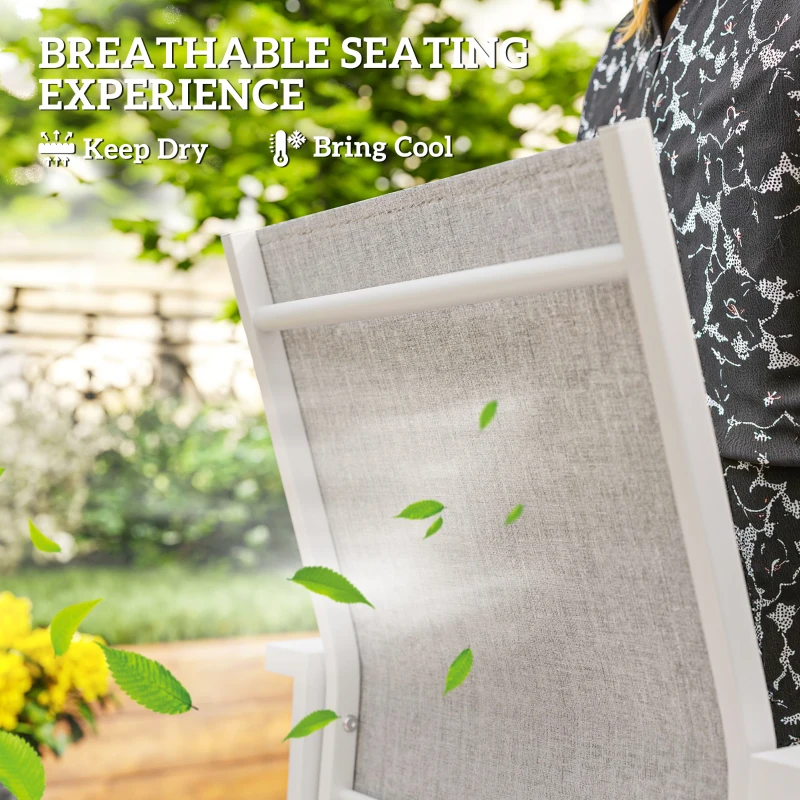 Outsunny Set of 2 Outdoor Garden Chairs, Stackable Patio Dining Chairs with Breathable Fabric, Armrests and Backrest, Light Grey