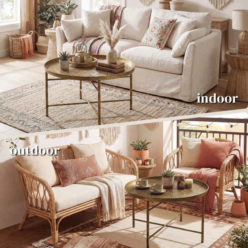 HOMCOM Coffee Table for Living Room, 24" Round Center Table with Hammered Tray Top and Metal Frame for Bedroom, Gold