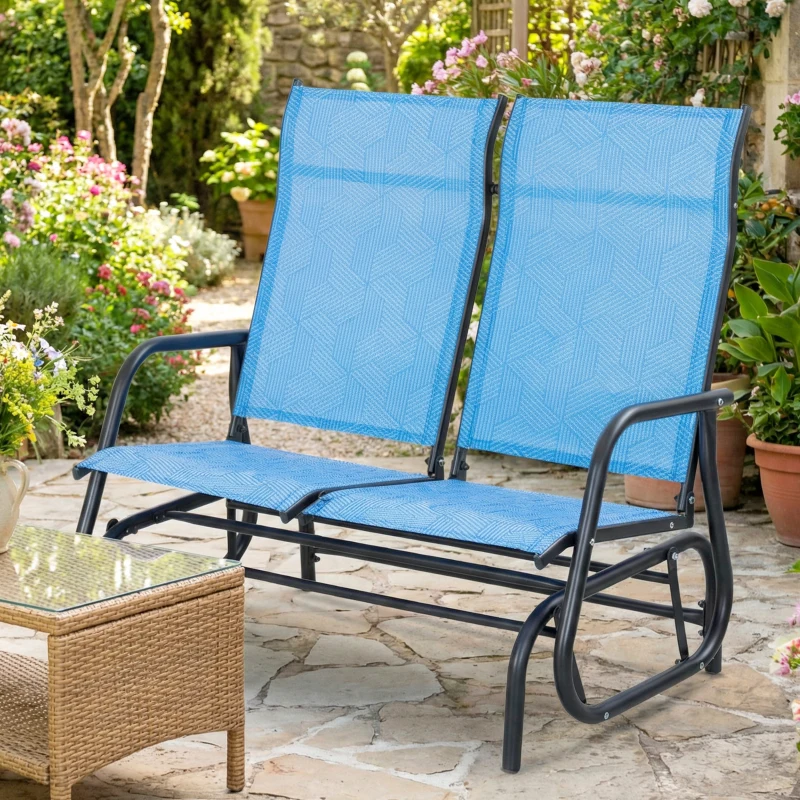Outsunny Outdoor Glider Bench, Patio Glider for 2 Persons, Blue