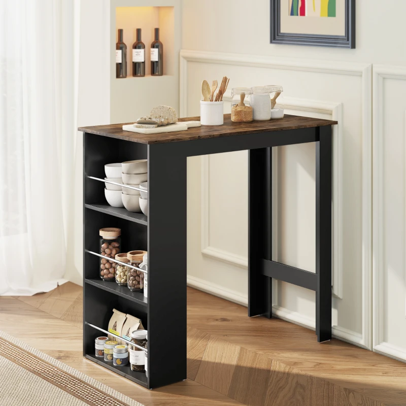 HOMCOM Modern Bar Table, Counter Height Dining Table with 3 Storage Shelves for Kitchen, Dining Room, Living Room, Rustic Brown