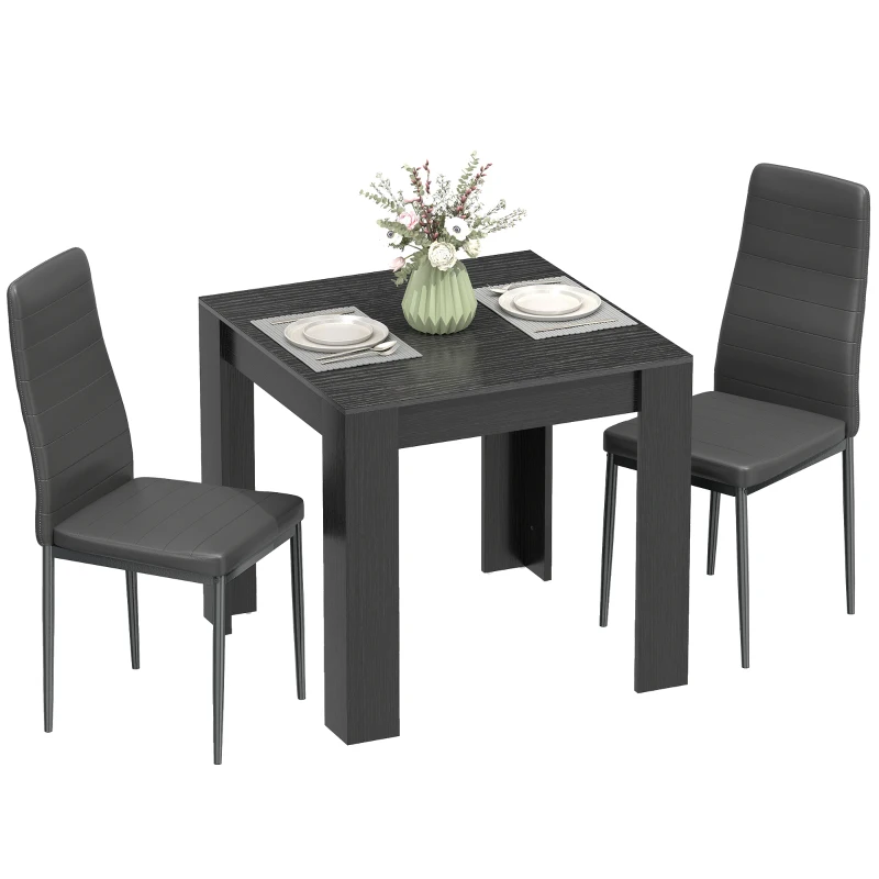 HOMCOM Dining Table Set for 2, Square Kitchen Table and Chairs, Dining Room Table and PU Leather Upholstered Chairs, Black