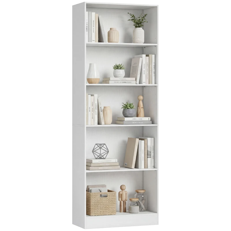 HOMCOM 5-Tier Bookcase, Storage Bookshelf with Adjustable Shelves, Display Shelves for Living Room, Home Office, White
