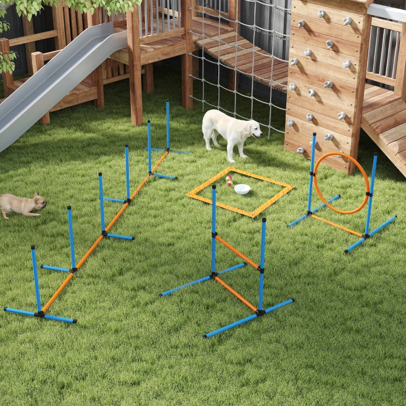 PawHut Dog Agility Training Equipment, 5PCS Dog Obstacle Course Starter Kit with Carrying Bag