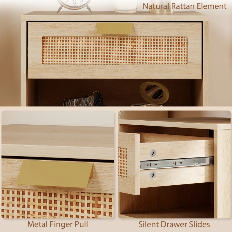 HOMCOM Floating Bedside Table Set of 2, Wall Mount Nordic Nightstands with Storage Drawer and Open Shelf for Bedroom, Oak