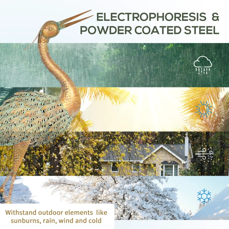 Outsunny Heron Garden Statue, Standing Lawn Ornament for Lawn Patio Backyard Decoration, 15.3"W x 6.7"D x 35.4"H Mixed Colour