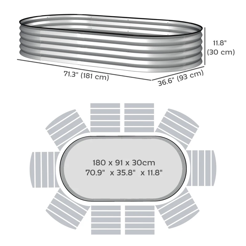 Outsunny 6' x 3' x 1' Large Outdoor Planter Box, Galvanized Raised Garden Bed with Metal Plant Stake, Silver