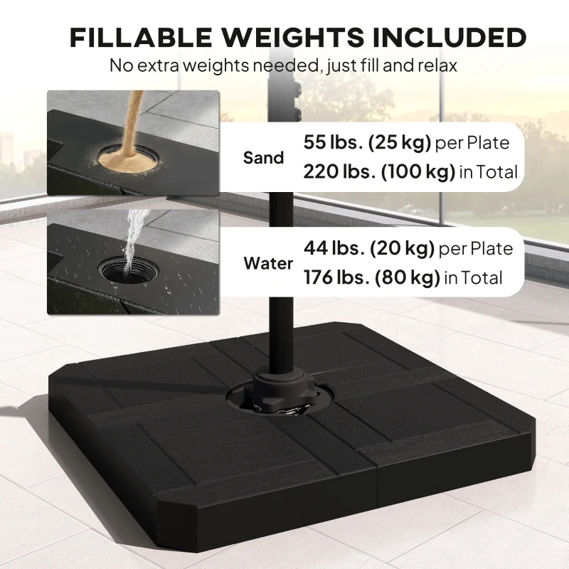 Outsunny 8' x 8' Offset Cantilever Patio Umbrella with Base Weights, UPF50+ Cantilever Parasol with 360° Rotation, Dark Grey