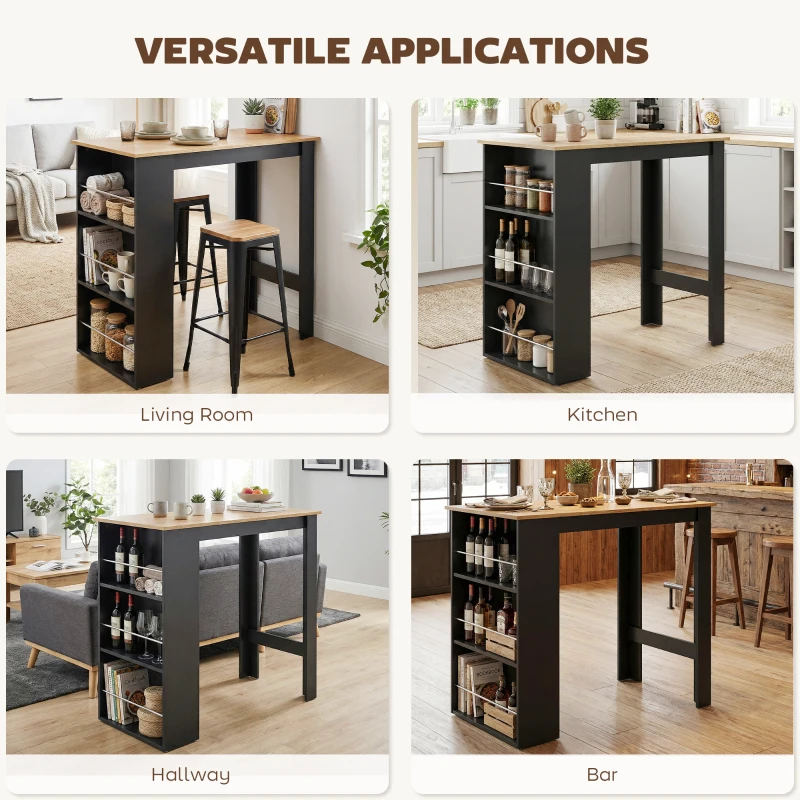 HOMCOM Modern Bar Table, Counter Height Dining Table with 3 Storage Shelves for Kitchen, Dining Room, Living Room, Walnut