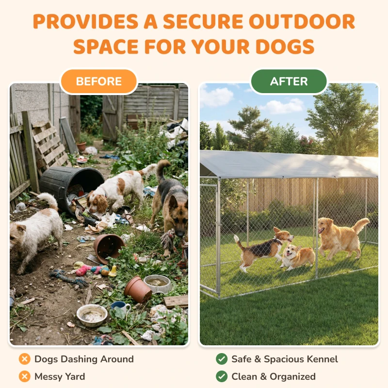 PawHut 19.7' x 7.5' x 7.5' Outdoor Dog Kennel for Large-Sized Dogs with Waterproof UV Resistant Roof, Silver