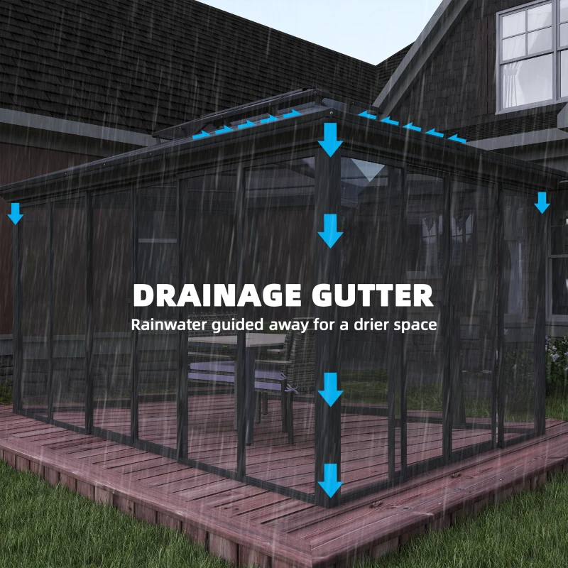 Outsunny 10' x 14' Outdoor Hardtop Gazebo, Aluminum Sun Room Solarium with Sliding Doors, Double Roof Patio Gazebo, Dark Grey