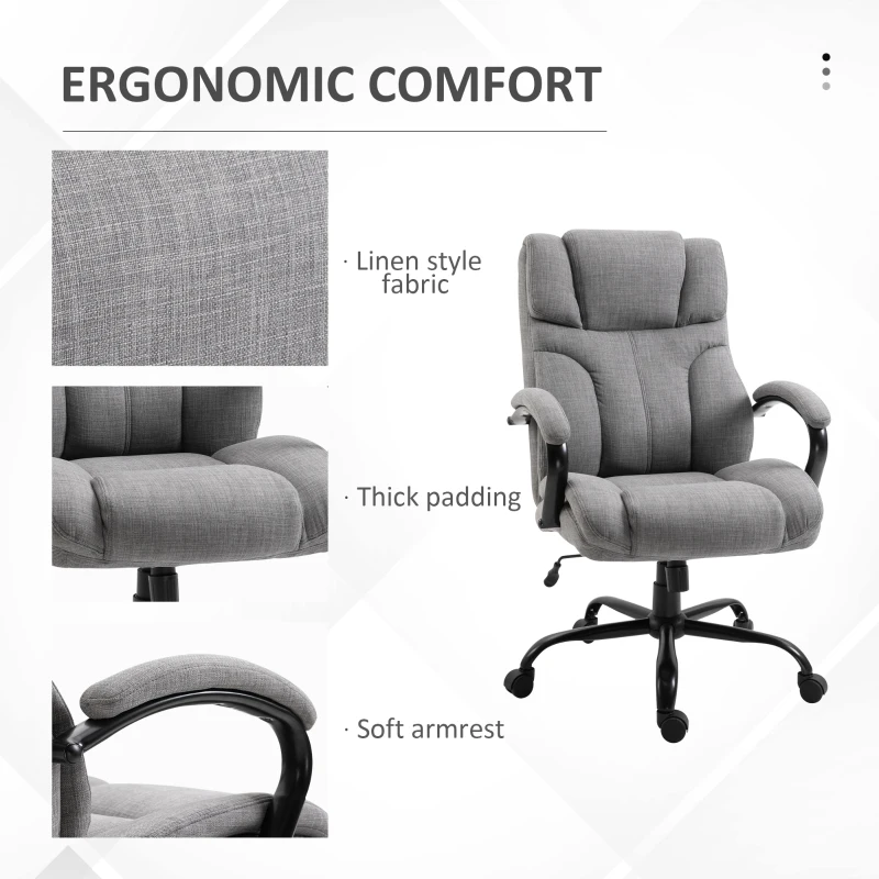 Vinsetto 500lbs Big and Tall Office Chair with Wide Seat, Ergonomic Executive Computer Chair with Adjustable Height, Swivel Wheels and Linen Finish, Light Gray