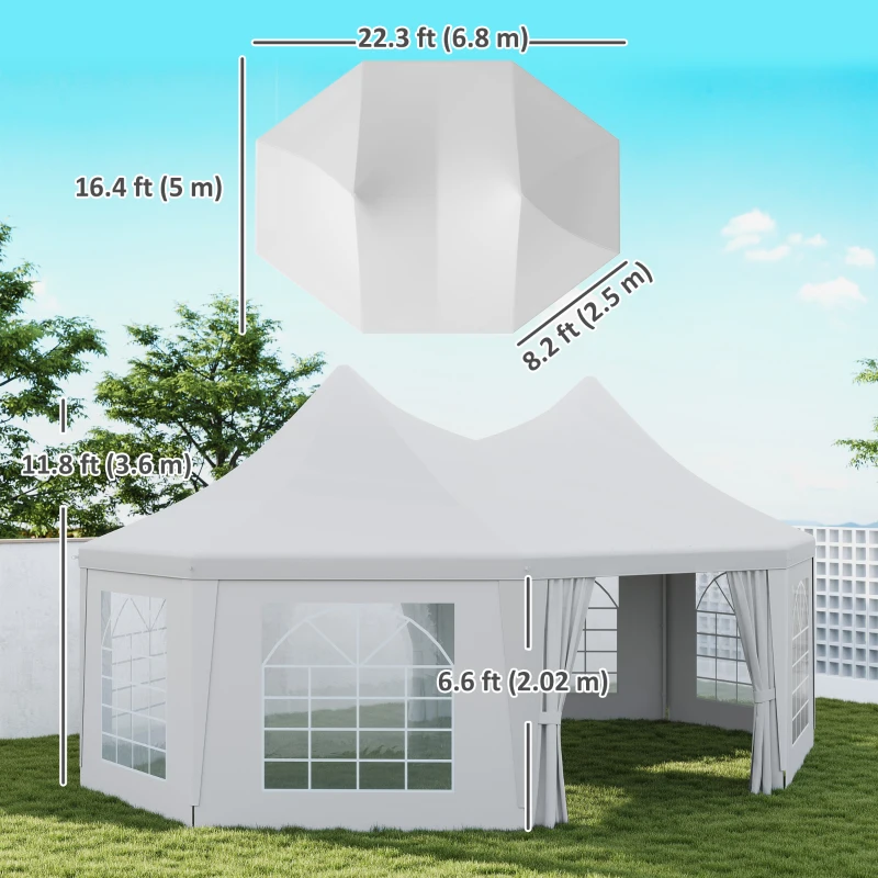 Outsunny 16' x 22' Wedding Event Party Tent High Peak Octagonal Outdoor Gazebo Canopy with Removable Walls White