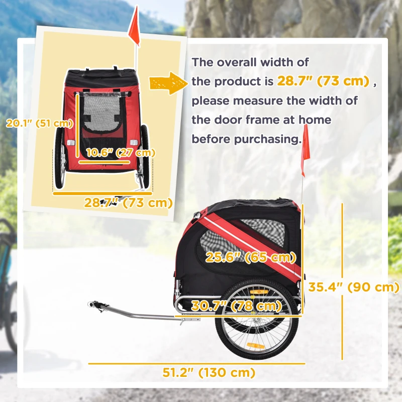 PawHut Dog Bike Trailer Pet Cart Bicycle Wagon Cargo Carrier Attachment for Travel Foldable - Red/ Black