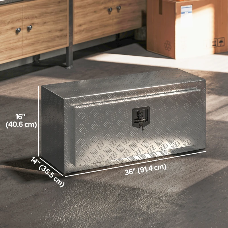 HOMCOM Heavy Duty Aluminum Truck Bed Tool Box, 36 Inch Wavy Plate Tool Box Chest, Waterproof Storage Toolbox Chest Organizer