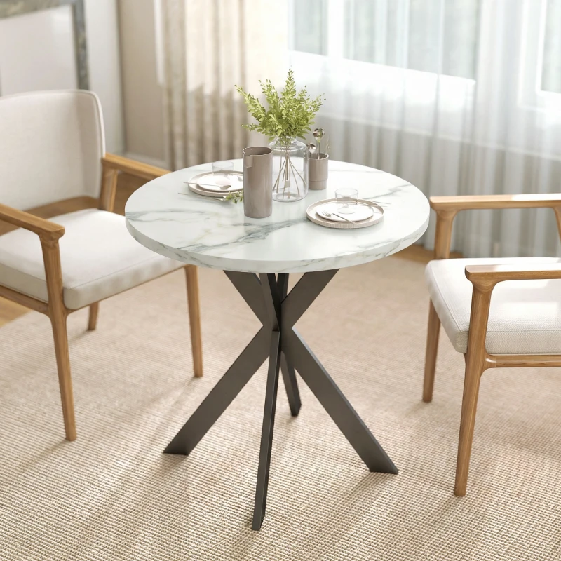 HOMCOM 29" Dining Table, Contemporary Round Kitchen Table with Steel Legs, White Marble-Effect