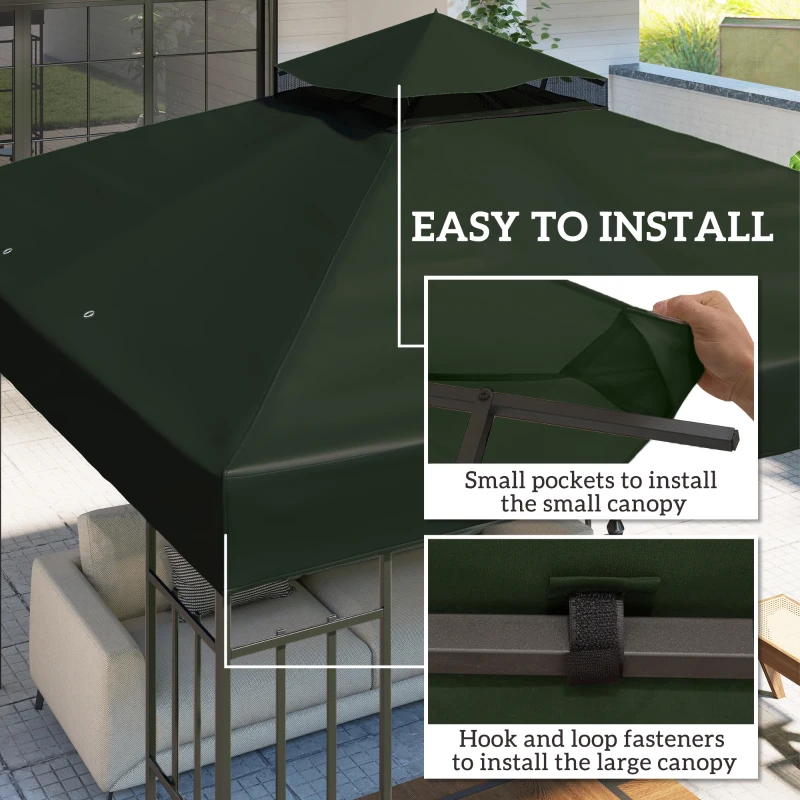 Outsunny 10' x 10' Gazebo Canopy Replacement Cover, 2-Tier Garden Gazebo Roof Replacement, UPF30+, TOP COVER ONLY, Green