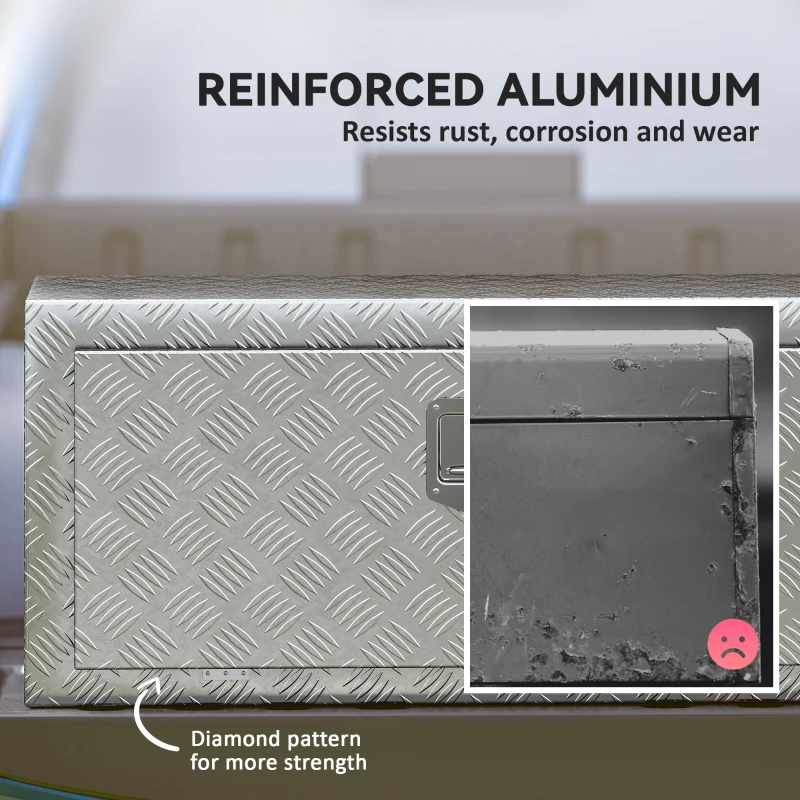 HOMCOM Heavy Duty Aluminum Truck Bed Tool Box, 36 Inch Wavy Plate Tool Box Chest, Waterproof Storage Toolbox Chest Organizer