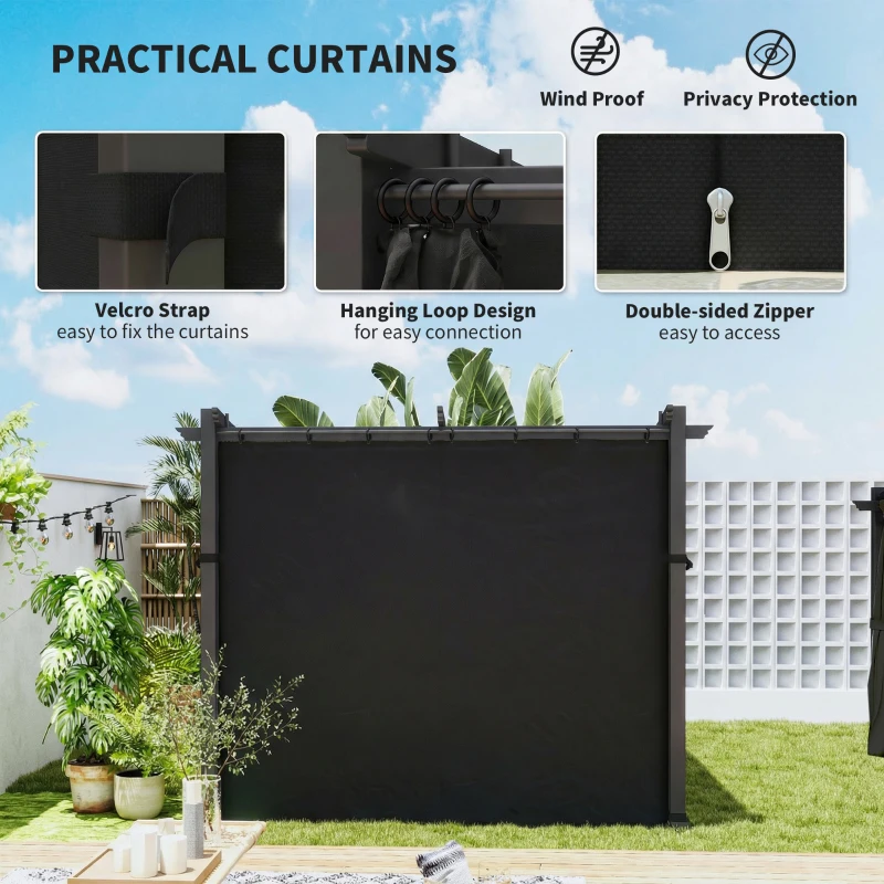 Outsunny Metal Pergola with Sliding Roof Canopy, Retractable Pergola Canopy, 10' x 10', Black