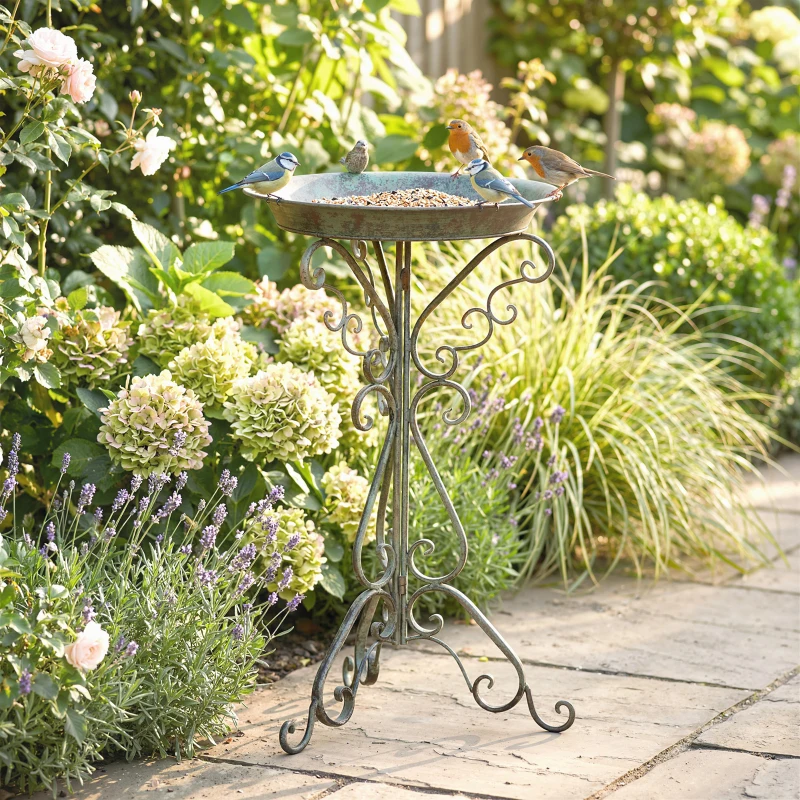 Outsunny 30" Tall Bird Bath with Bird Statue and Decorative Stand, Freestanding Vintage Garden BirdBath Bowl Pedestal