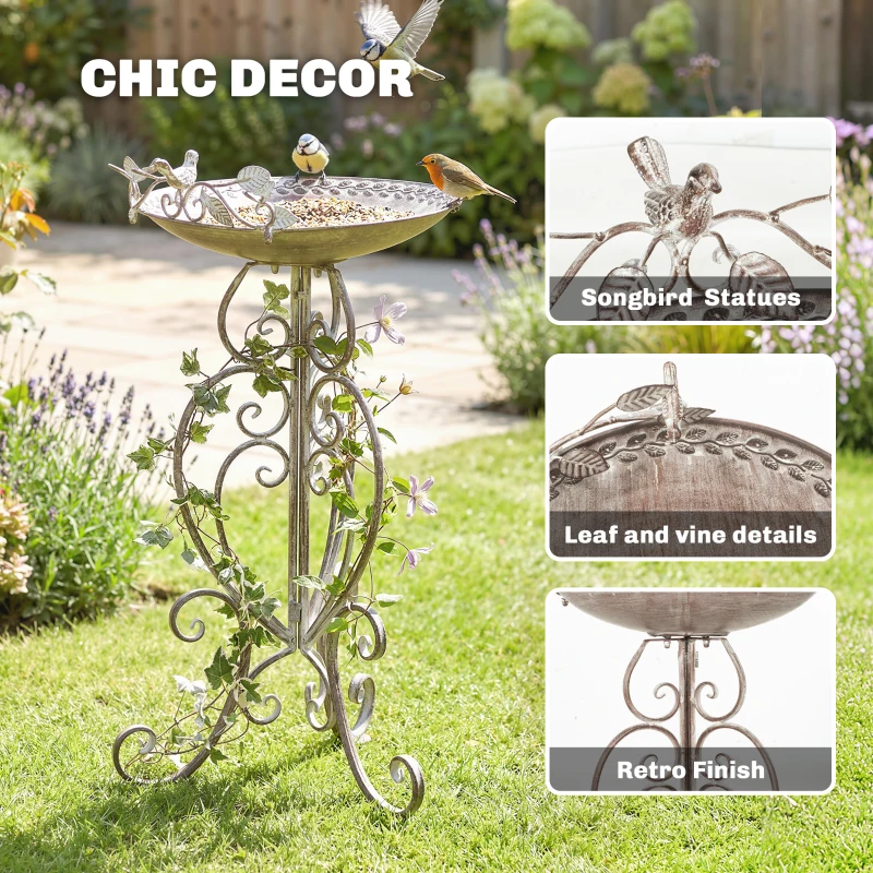 Outsunny 30" Tall Bird Bath with Bird Statues and Decorative Stand, Freestanding Vintage Garden BirdBath Bowl Pedestal, Brown