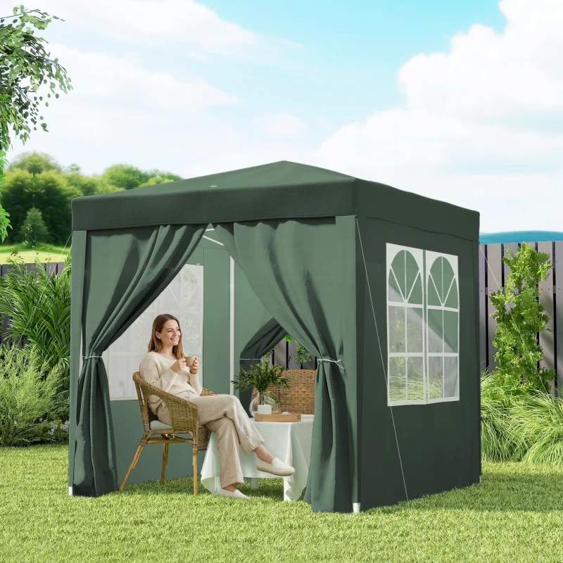Outsunny 6.6'x6.6' Pop Up Canopy Tent with Sidewalls, Instant Sun Shelter Camping Gazebo with Carry Bag, Dark Green