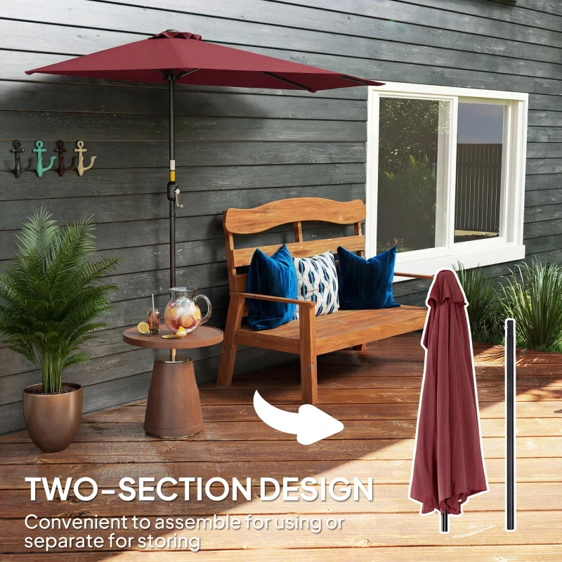 Outsunny 9ft Half Round Umbrella Outdoor Patio Garden Balcony Parasol Window Sun Shade w/ 5 Ribs Wine Red