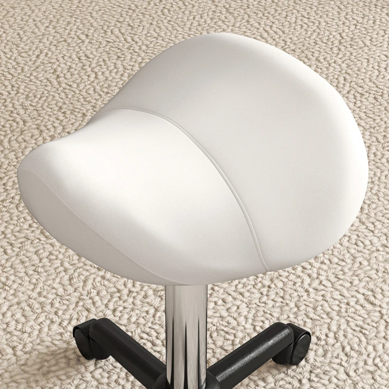 HOMCOM Saddle Stool, Adjustable Rolling Stool, White