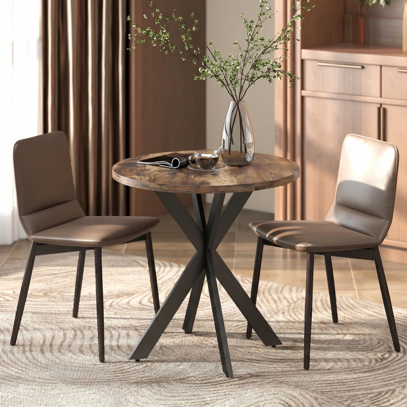 HOMCOM 29" Dining Table, Contemporary Round Kitchen Table with Steel Legs, Rustic Brown