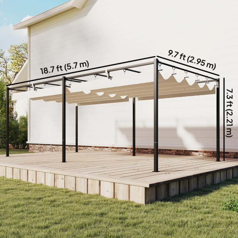 Outsunny 19' x 10' Pergola with Retractable Canopy, Patio Pergola with Sun Shade Shelter, UV50+, for Patio, Garden, Cream