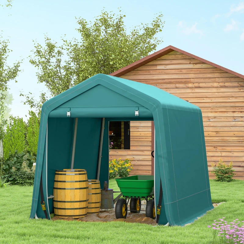 Outsunny 7.9' x 6.6' Garden Storage Tent, Patio Storage Shelter w/ Metal Frame and Double Zipper Doors, Green