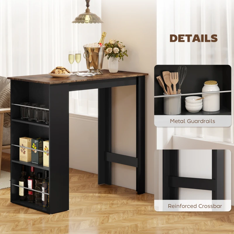 HOMCOM Modern Bar Table, Counter Height Dining Table with 3 Storage Shelves for Kitchen, Dining Room, Living Room, Rustic Brown