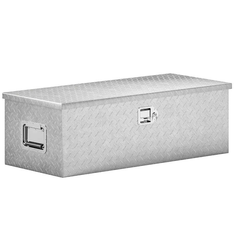 HOMCOM 30 Inch Truck Bed Tool Box, Heavy Duty Aluminum Diamond Plate Trailer Tongue Box with Side Handle and Locks Keys