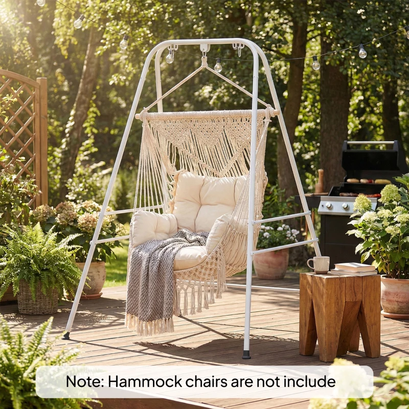 Outsunny Hammock Chair Stand  Indoor and Outdoor Use with Anti-Slip Foot Pads, 2 Carabiners, White