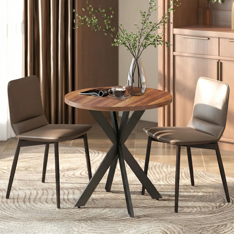 HOMCOM 29" Dining Table, Contemporary Round Kitchen Table with Steel Legs, Walnut