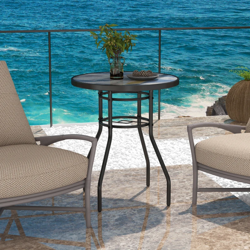 Outsunny 23.6" Round Patio Table, Outdoor Side Table with Glass Printed Top, Multicolour