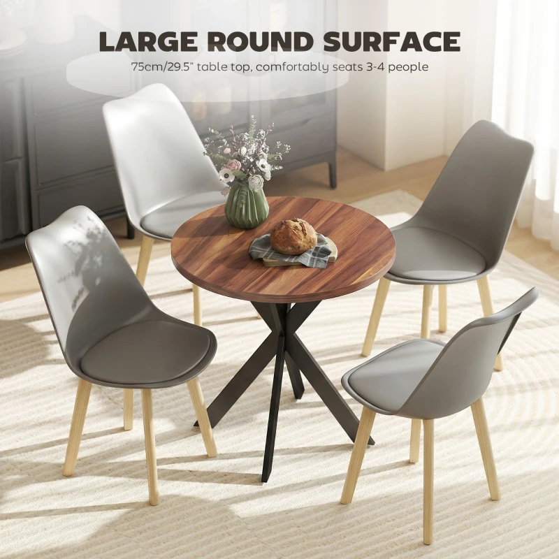 HOMCOM 29" Dining Table, Contemporary Round Kitchen Table with Steel Legs, Walnut
