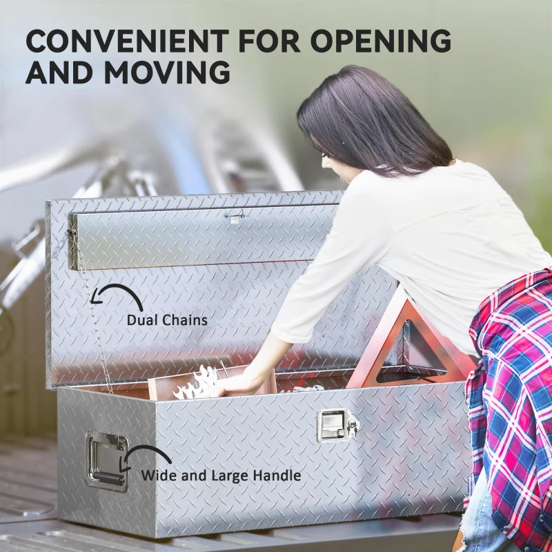 HOMCOM 30 Inch Truck Bed Tool Box, Heavy Duty Aluminum Diamond Plate Trailer Tongue Box with Side Handle and Locks Keys