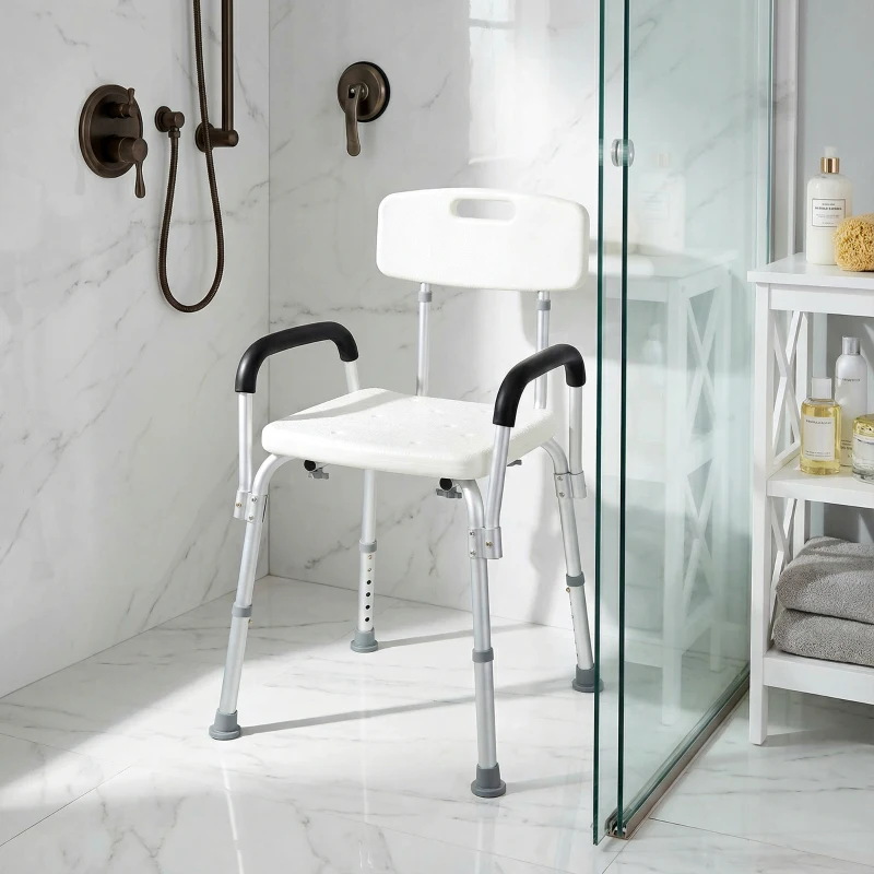 HOMCOM Shower Chair, Mobility Medical Grade Bath Chair, Adjustable Shower Bench with Removable Armrests for Seniors, Handicap, Disabled