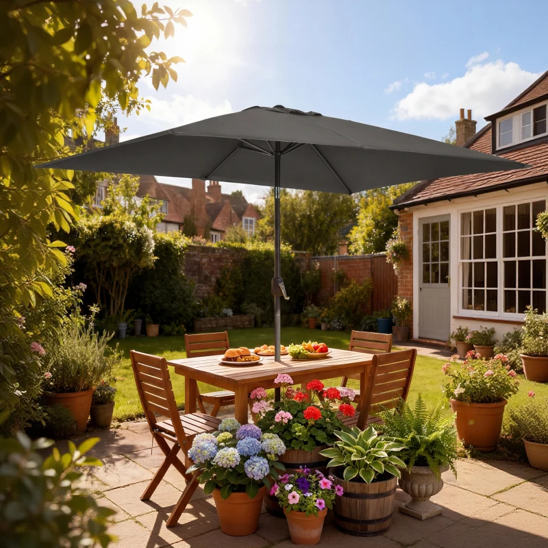 Outsunny 6.5x10ft Patio Umbrella, Rectangle Market Umbrella, Dark Grey