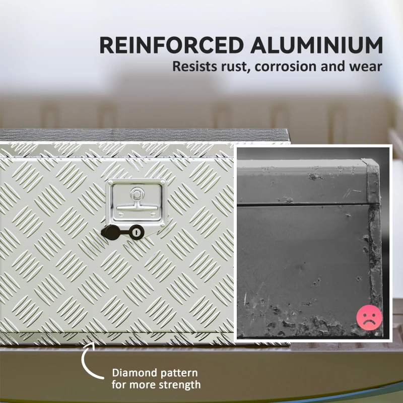 HOMCOM 24 Inch Truck Bed Tool Box, Heavy Duty Aluminum Tool Box, Storage Toolbox Chest Organizer with Lock and Keys