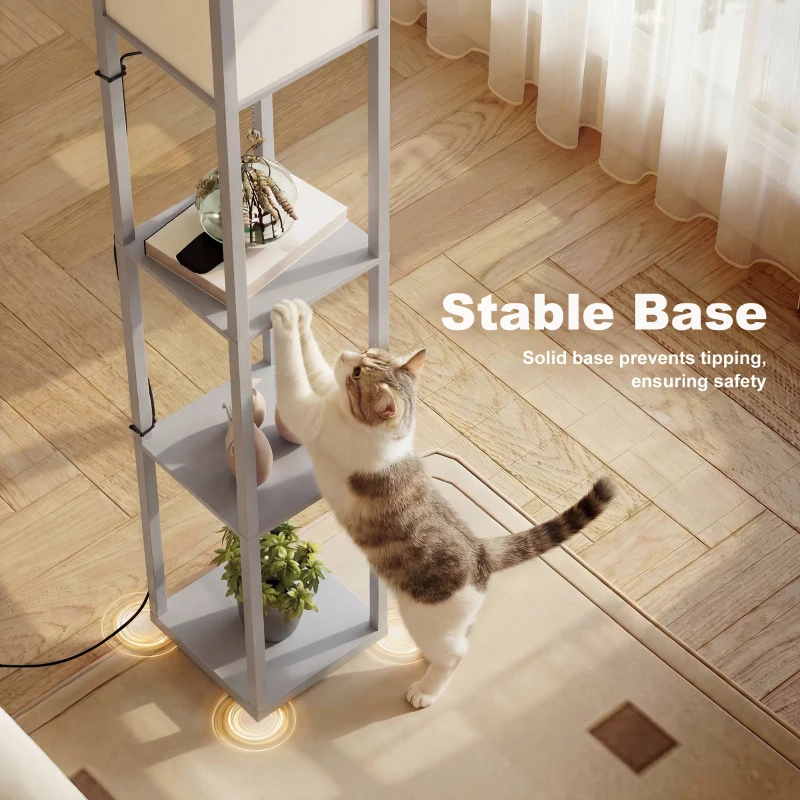 HOMCOM 3-Tier Floor Lamp, Standing Reading Light with Storage Shelves for Living Room, Bedroom, or Dining Room, Grey